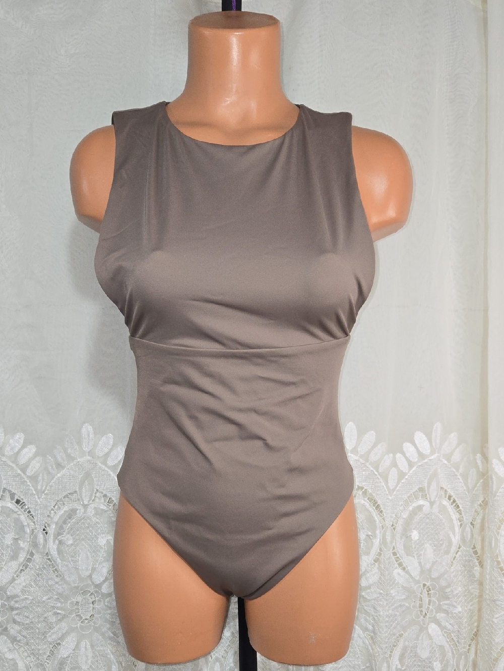 Anthropology Nau Taupe Sleeveless Scoop-Neck One Piece Swimsuit